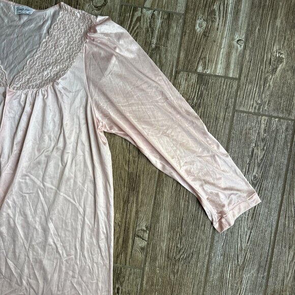 Vintage Vanity Fair Nightie Nylon Sleeveless Nightgown Pink M Silky Button Up - Picture 4 of 8